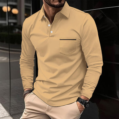 Herren Poloshirt Langarm Stehkragen mit Brusttasche Modern - BerlinGlamour