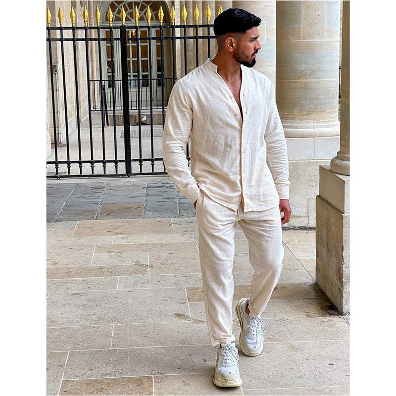 Herren Leinenhose Bequem Elastisch Knopfleiste Trendy