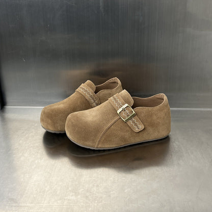 Damen Clogs Wildleder Braun Schnallenverschluss Comfort - BerlinGlamour