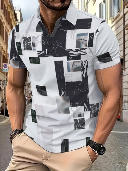 Herren Polohemd Kurzarm Fotomuster Trendy Berlin Style