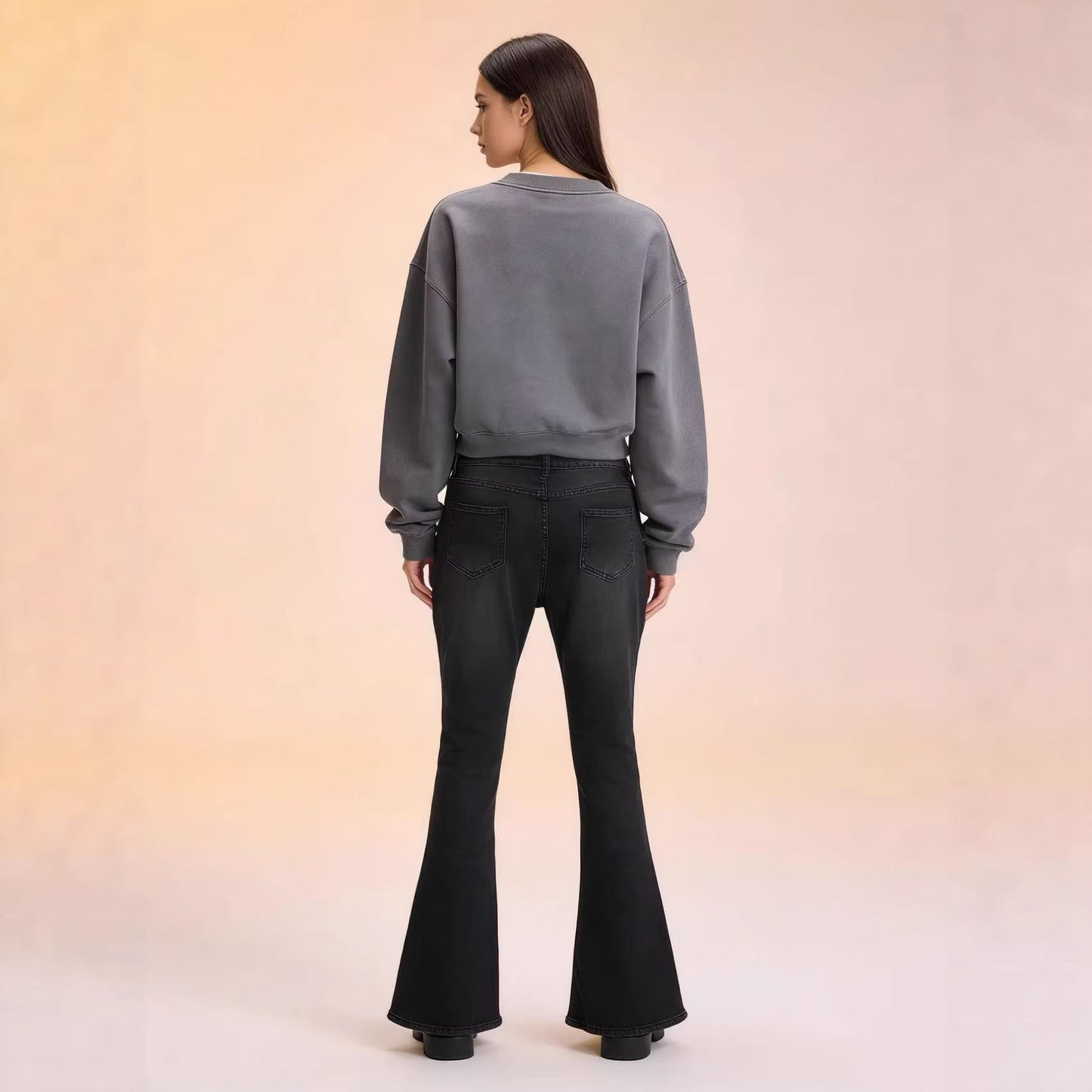Damen Hoch-Taillierte Flare Jeans Elegant