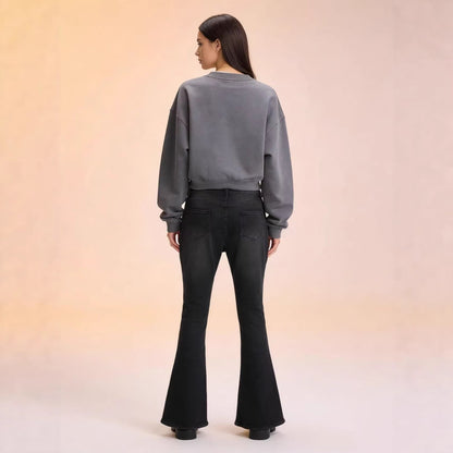 Damen Hoch-Taillierte Flare Jeans Elegant
