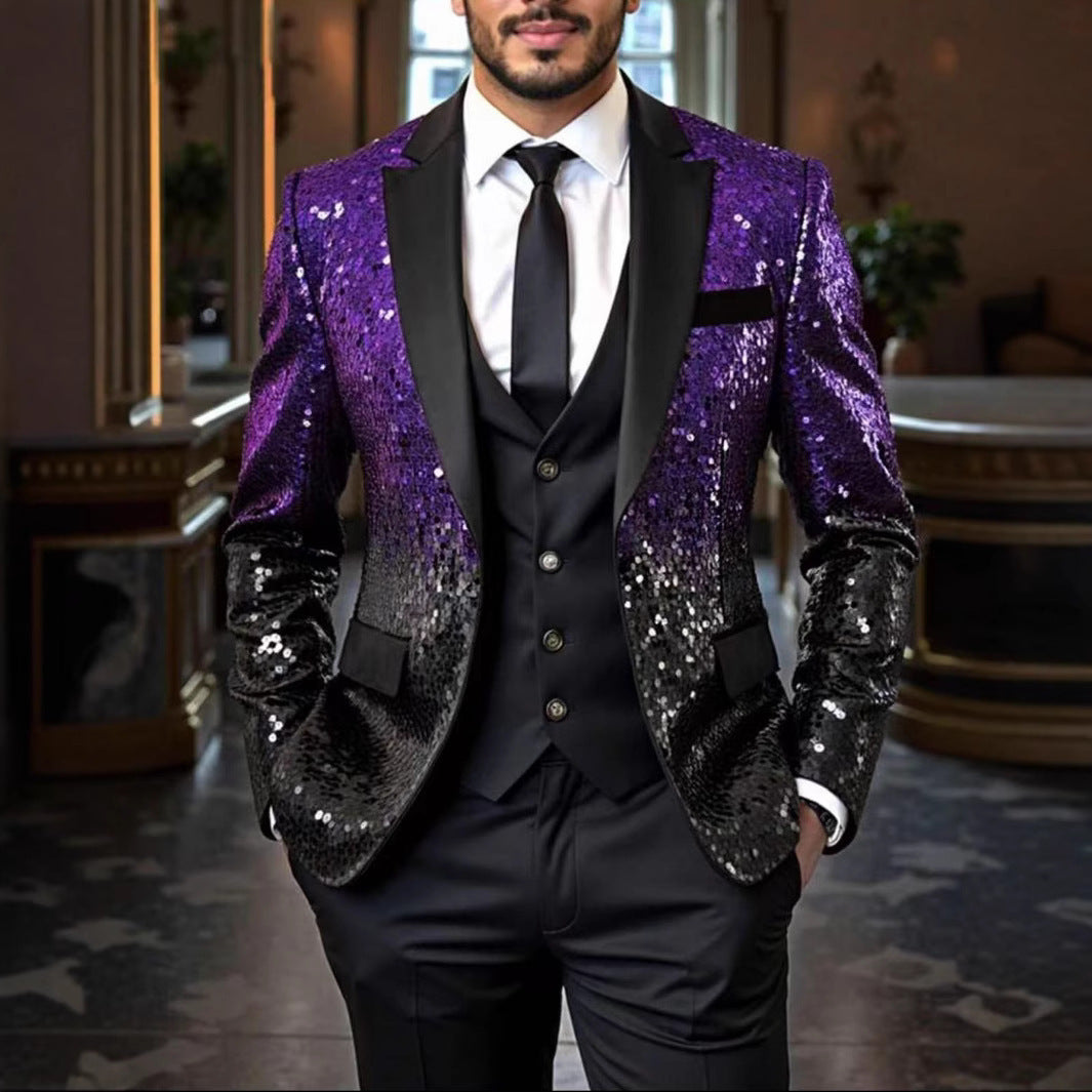 Herren Blazer Pailletten Elegant Modern Schwarzer Anzug