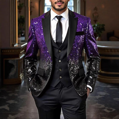 Herren Blazer Pailletten Elegant Modern Schwarzer Anzug