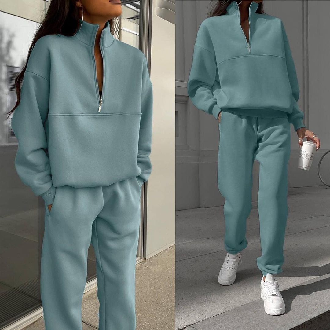 Damen Pullover Oversized Bequem Langarm Mit Halbem Reißverschluss