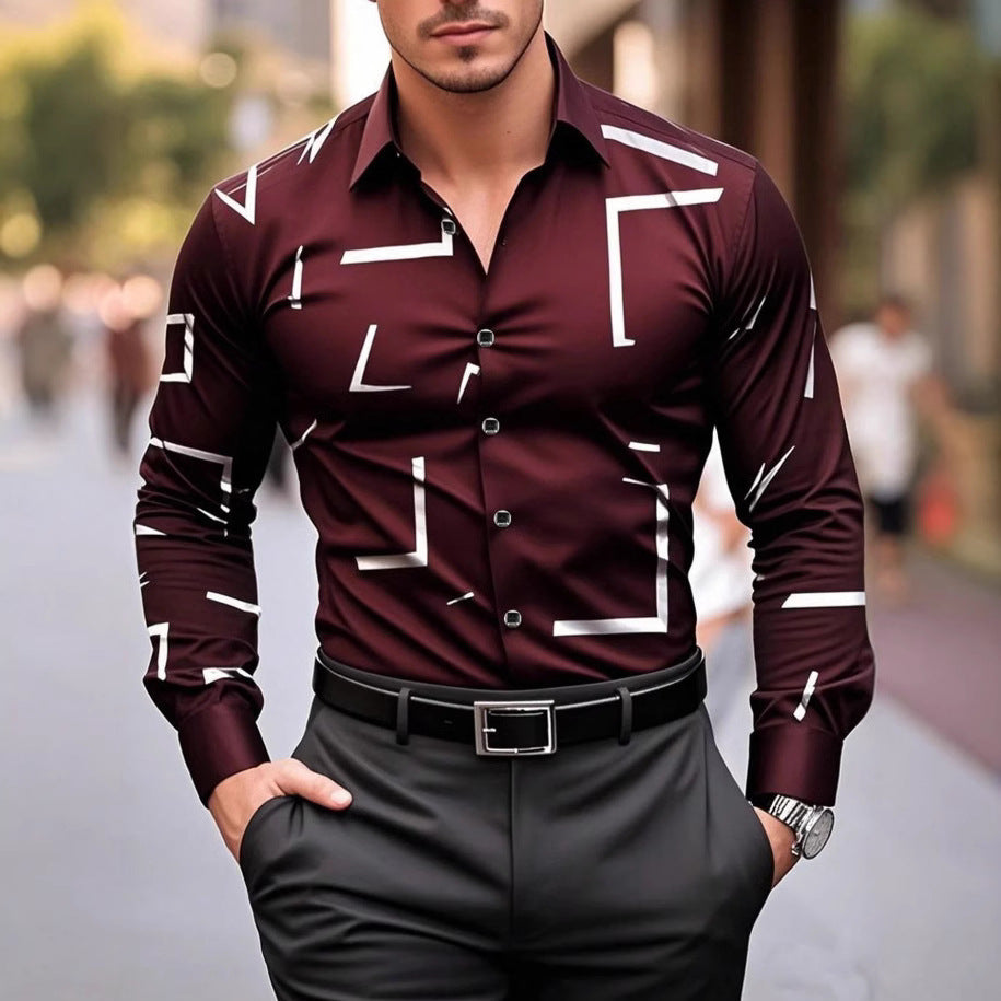 Herren Langarmhemd Modern Geometrisches Design Schwarz - BerlinGlamour