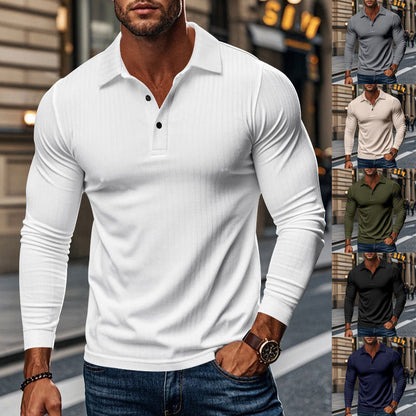 Herren Polohemd Langarm Strukturstoff Modern - BerlinGlamour