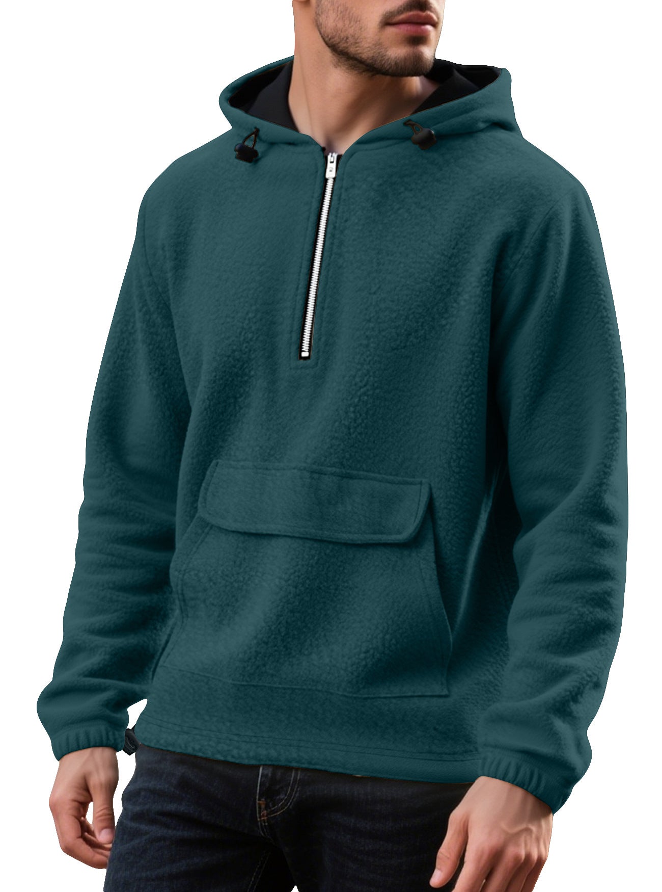 Herren Fleece Pullover Kapuzenjacke mit Reißverschluss und Kängurutasche