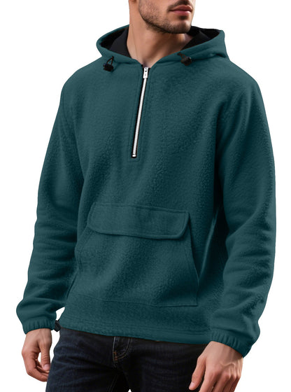 Herren Fleece Pullover Kapuzenjacke mit Reißverschluss und Kängurutasche
