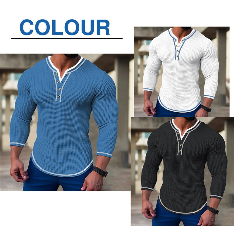 Herren Langarm-Shirt Modern mit Knöpfen und Struktur-Design