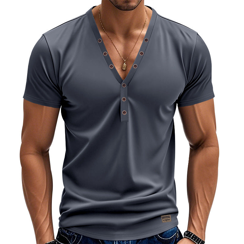 Herren Kurzarm T-Shirt V-Ausschnitt Modern