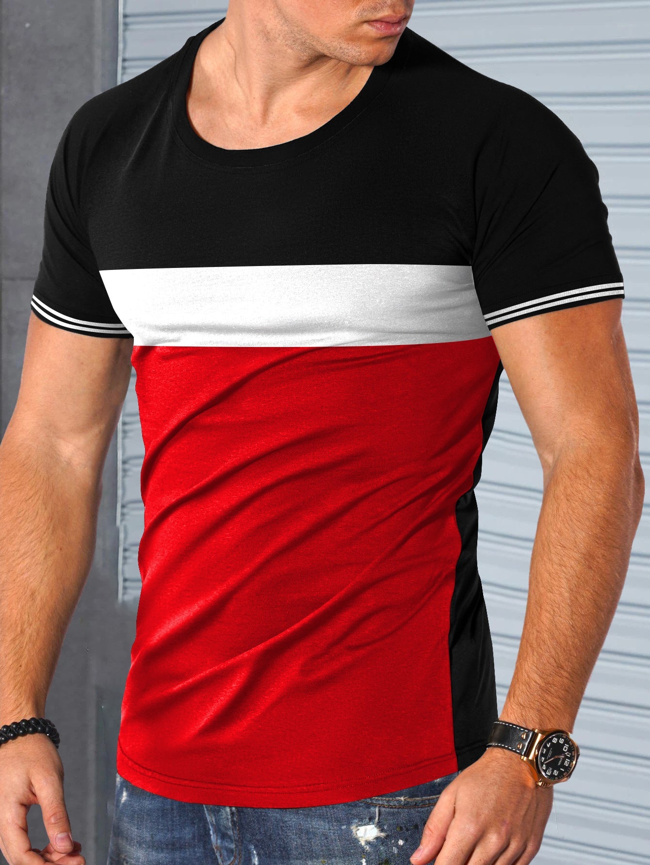 Herren T-Shirt Kurzarm Modern mit Kontrastdetails