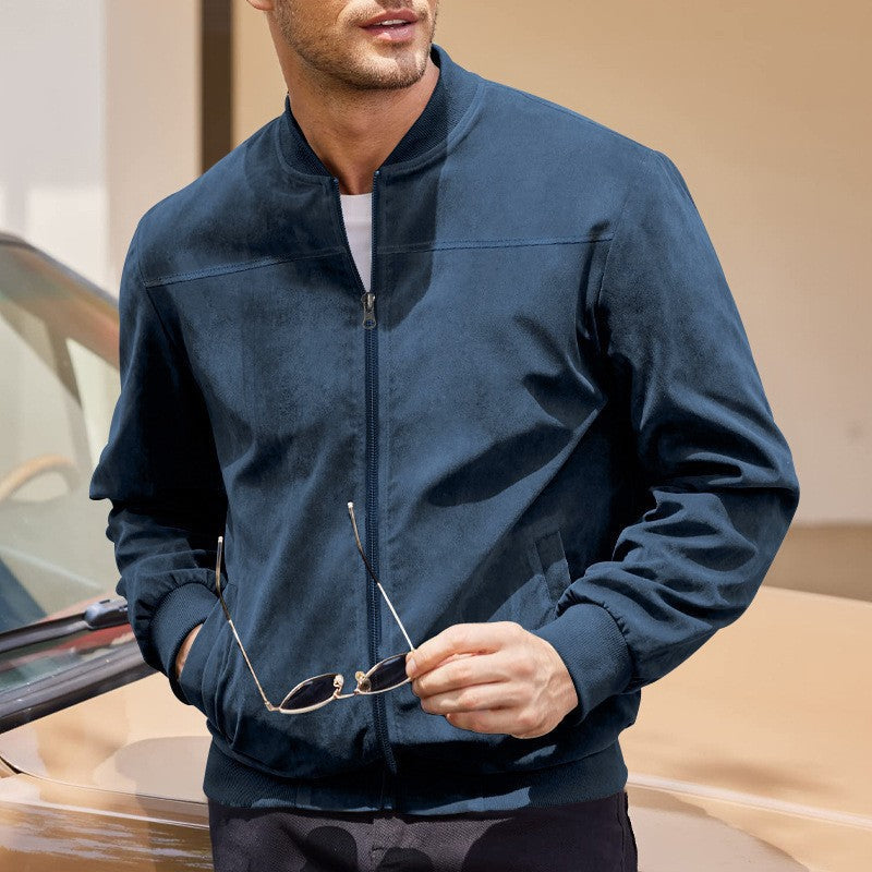 Herren Bomberjacke Leder Optik Weich Schwarz