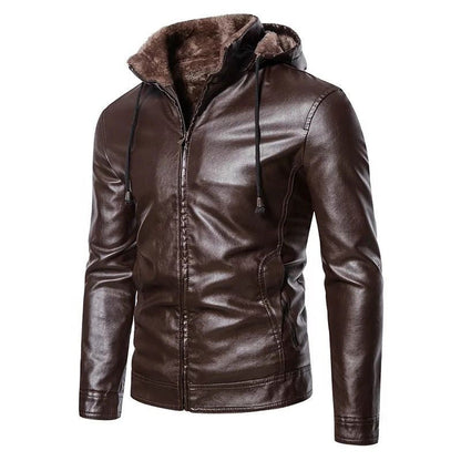 Herren Lederjacke Schwarz Warm Innenfutter Modisch