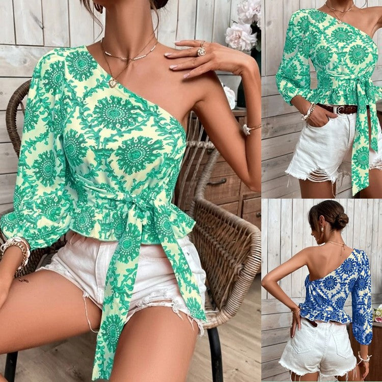 Damen Oberteil Asymmetrisch Voluminöser Ärmel Modern