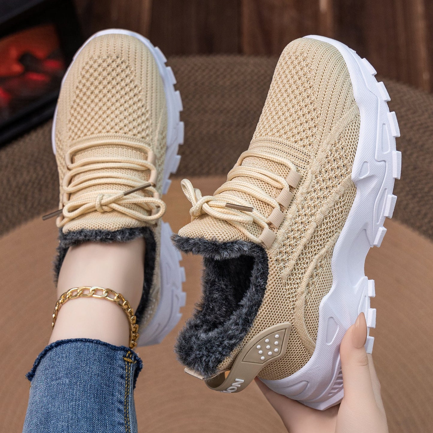 Damen Sneaker Warm Flauschig Rutschfest Winter