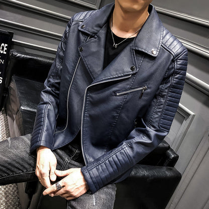 Lederjacke Herren Robust mit Steppnähten und Taschen Bikerstil