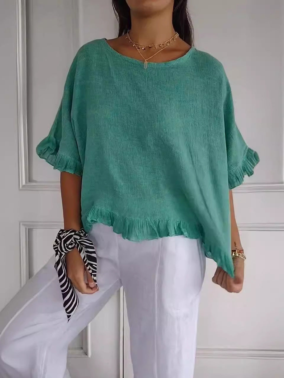Damen Oberteil Lässig mit Rüschen Modern Trendy