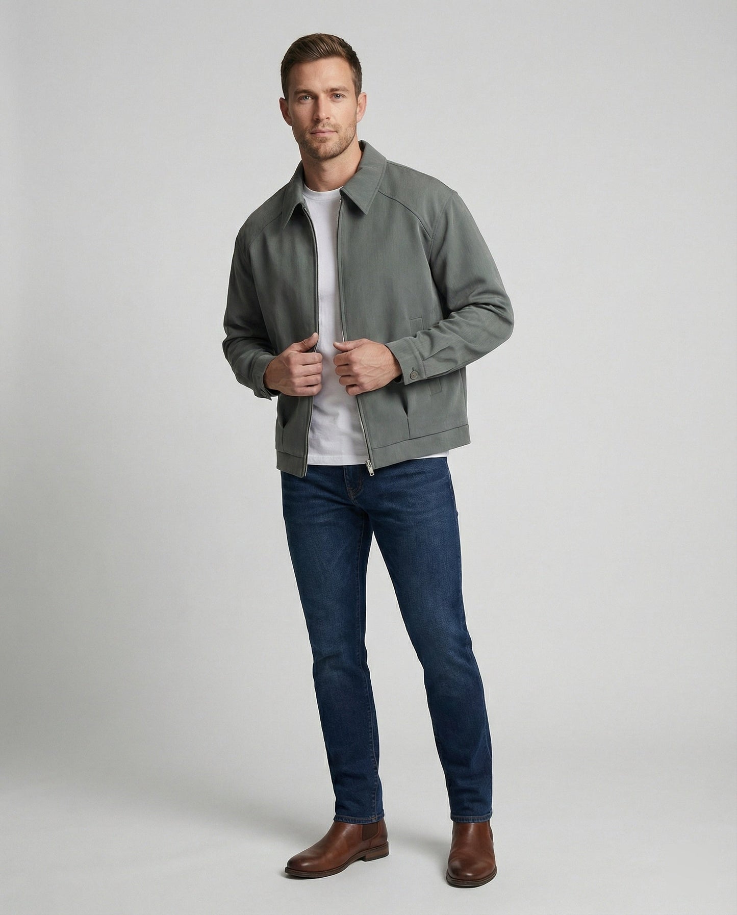 Herrenjacke Retro Grau Reverskragen Sportlich - BerlinGlamour
