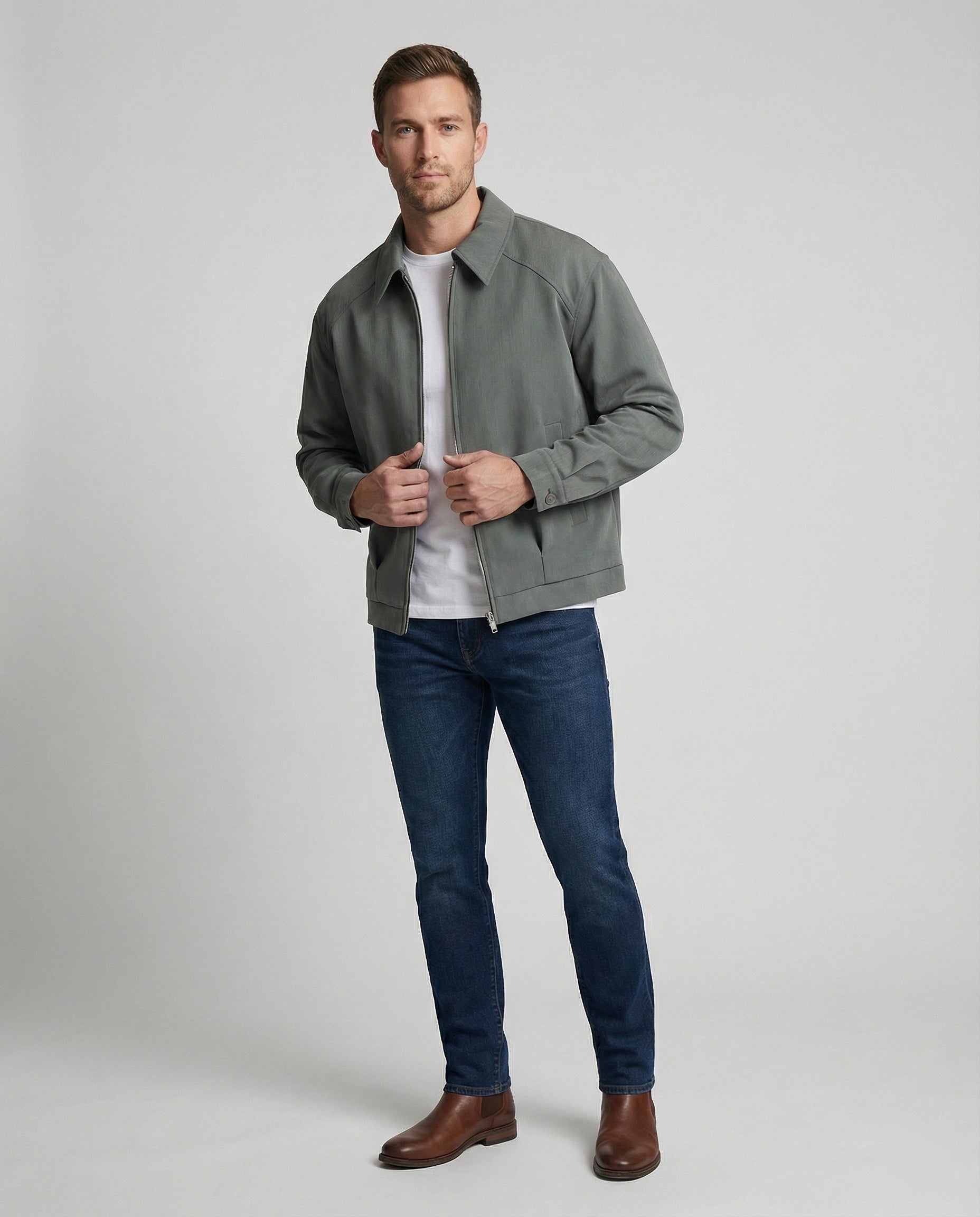Herrenjacke Retro Grau Reverskragen Sportlich - BerlinGlamour