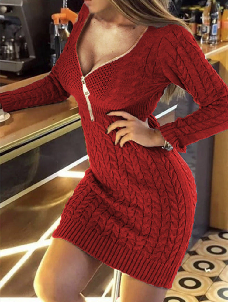 Damen Strickkleid Elegantes Hochkragen Kleid Modern