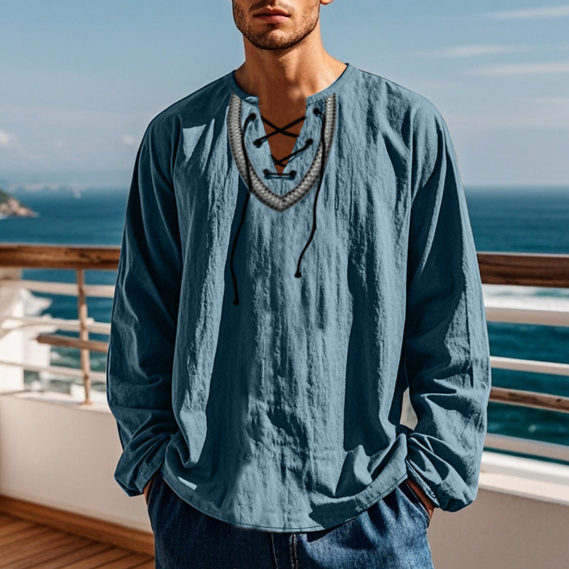 Herren Langarmshirt Modern Schnürdetail Trendig