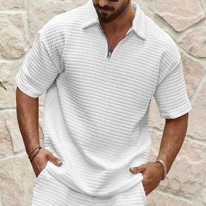 Herren T-Shirt Kurzarm Strukturiert Moderner Kragen