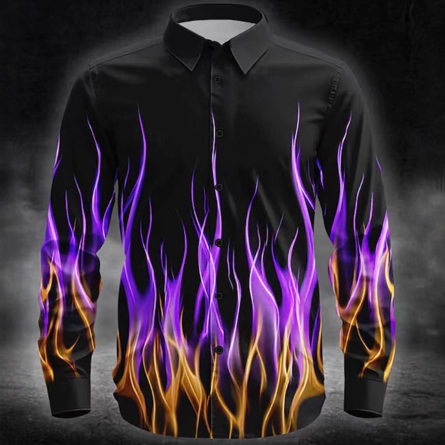 Herren Langarmhemd mit Flammenmuster Modern Trendy