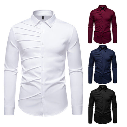 Herren Langarmhemd Modern Falten Design Slim Fit