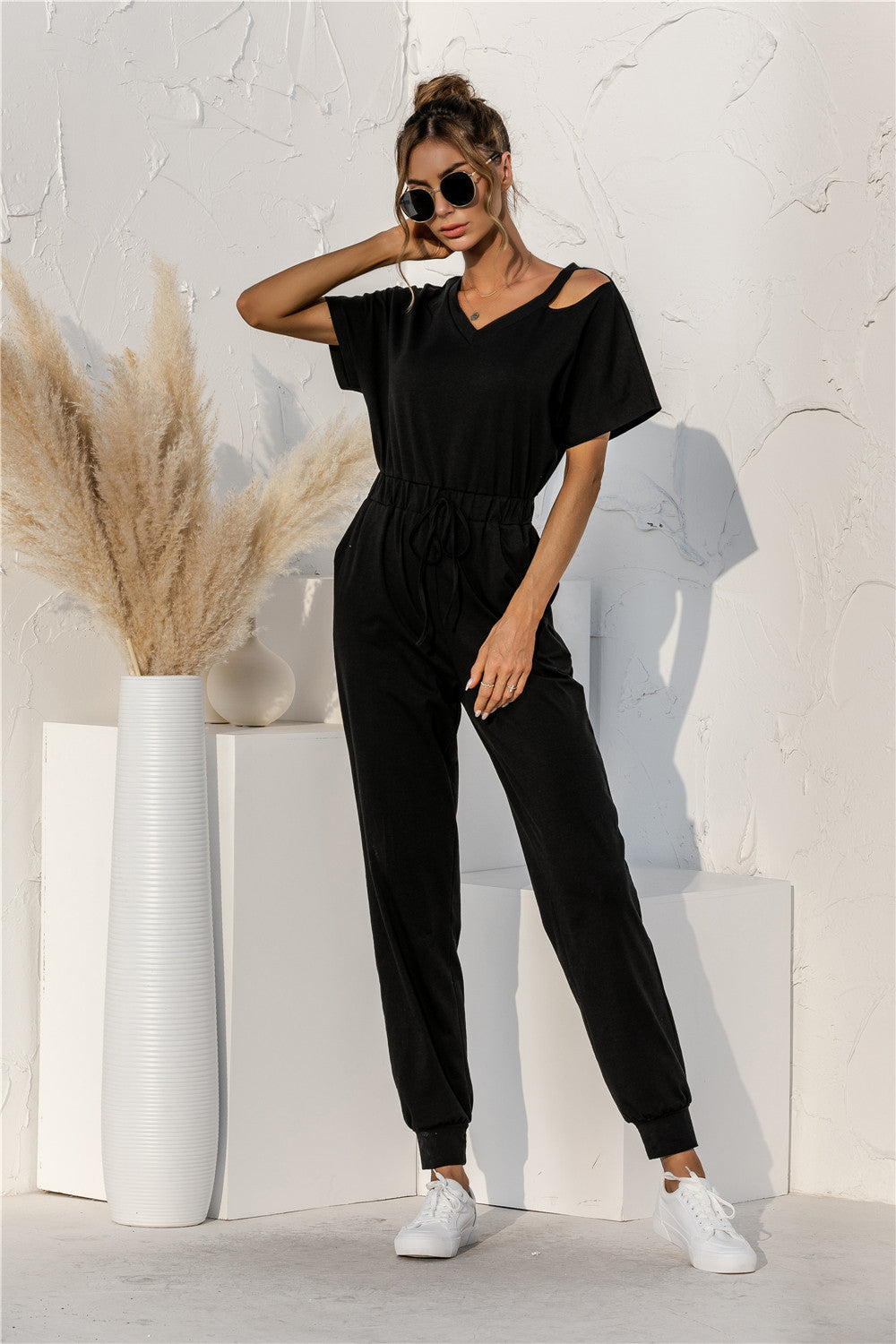 Damen Overall Relaxed Fit Schulterfrei mit Kordelzug