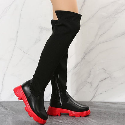 Damen Stiefel Lang Schaft Komfortabel Strick Design