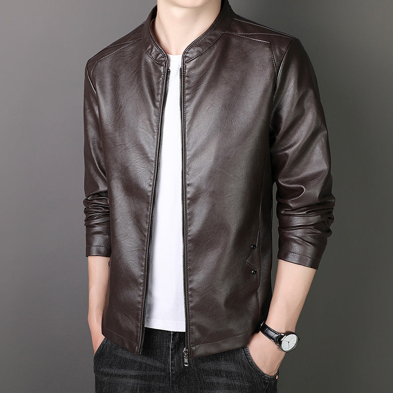 Herren Lederjacke Modern Geschnitten Schwarzes Kunstleder