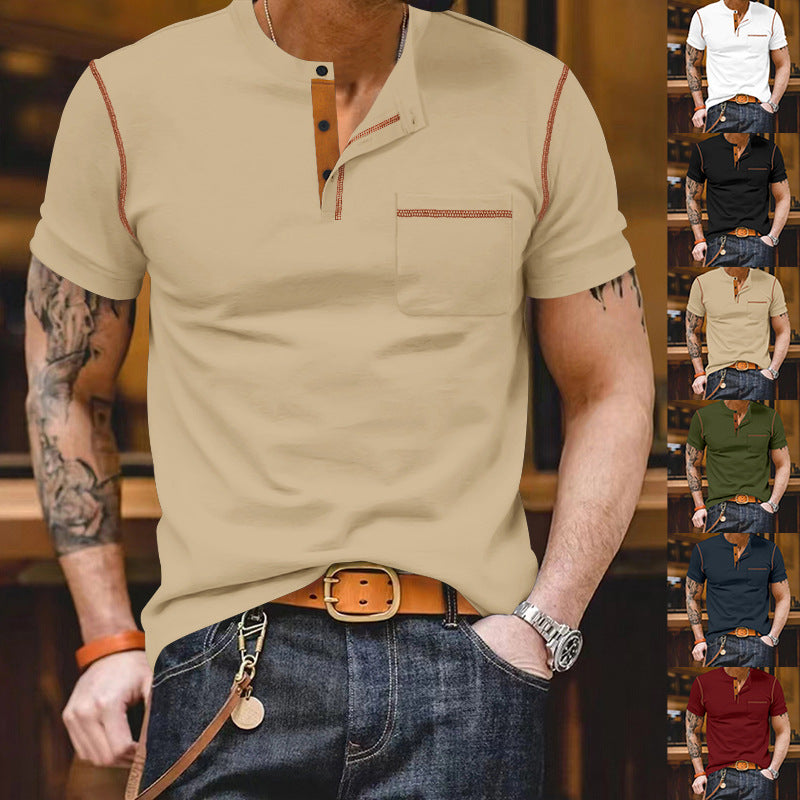 Herren Kurzarm-Shirt Modern mit Kontrast-Akzenten und Brusttasche - BerlinGlamour