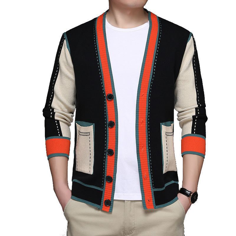 Herren Strickjacke Modern mit Kontrastdetails und Taschen