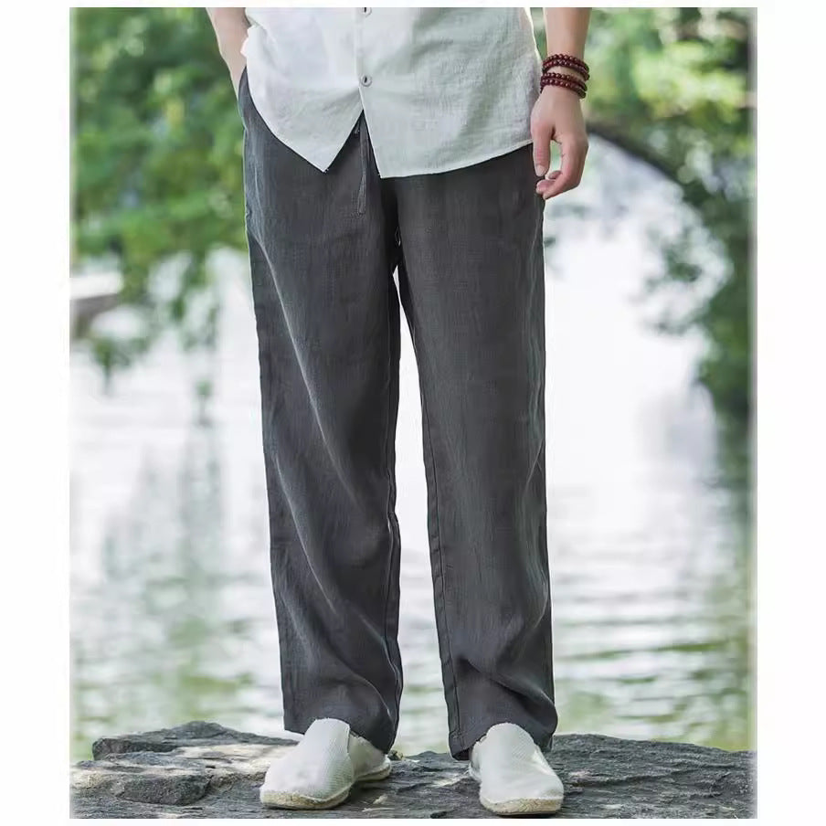 Herren Leinenhose Bequem Elastisch Mit Seitentaschen