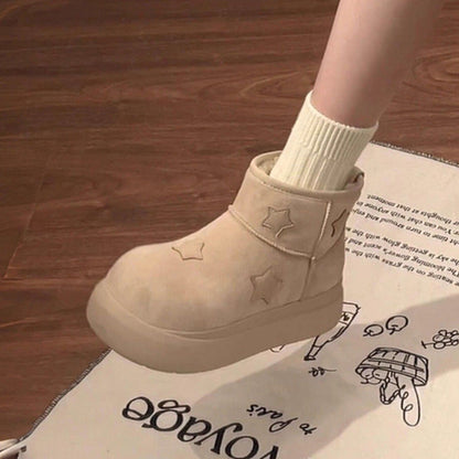 Damen Winterstiefel Weich Warm mit Sternen Applikationen