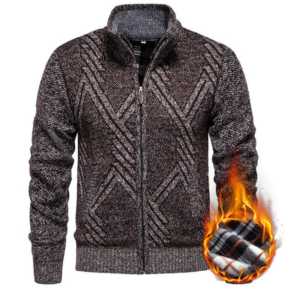 Herren Strickjacke Modern mit Mikrofon und Lautsprecher.