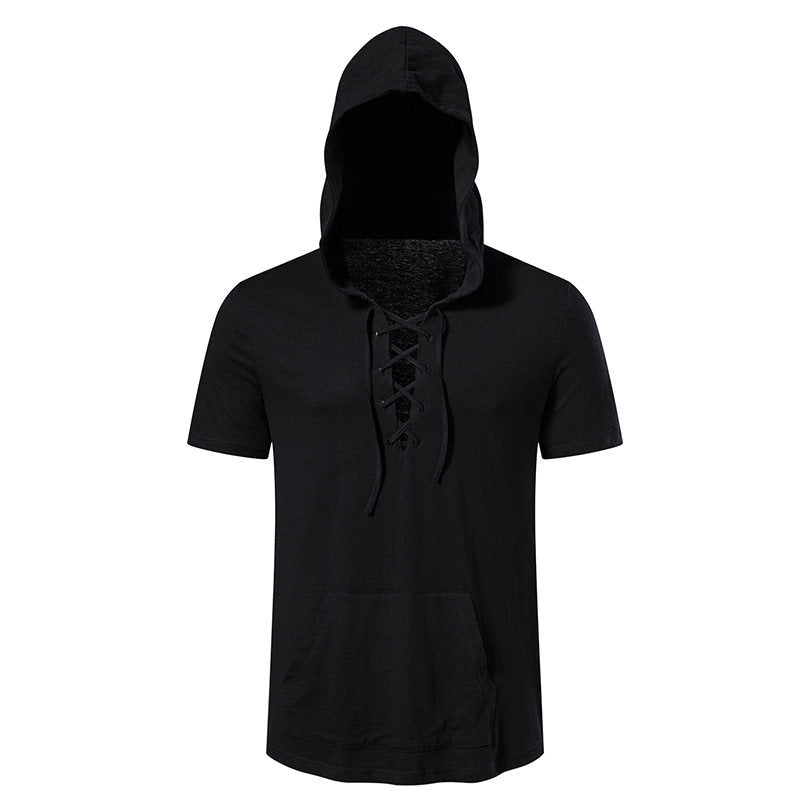 Herren Kapuzen-T-Shirt Schnürdesign Modern Streetwear