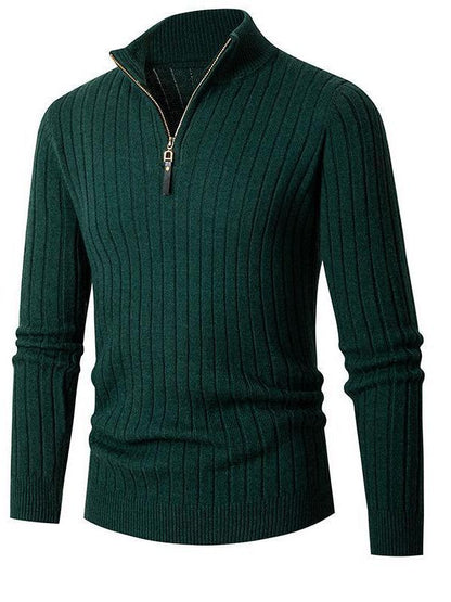 Herren Pullover Stehkragen Rippdesign Modern Schwarz
