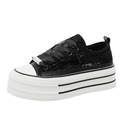 Damen Plateausneaker Elegantes Design Spitze Schwarz
