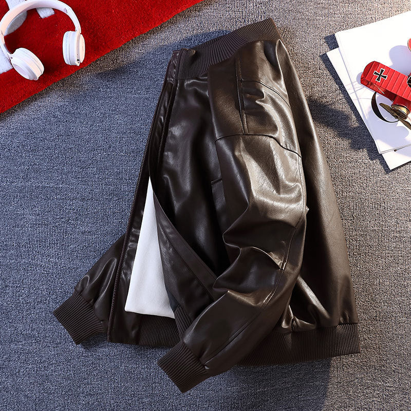 Herren Lederjacke Bomber Style Elastisch Rippbündchen Praktisch