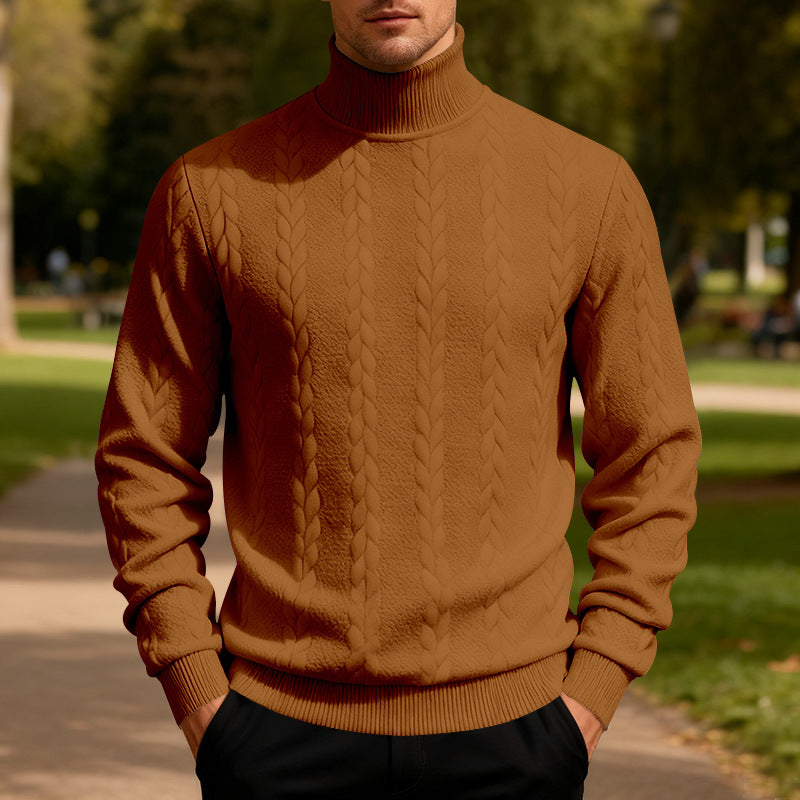 Herren Pullover Stehkragen Zopfmuster Strick