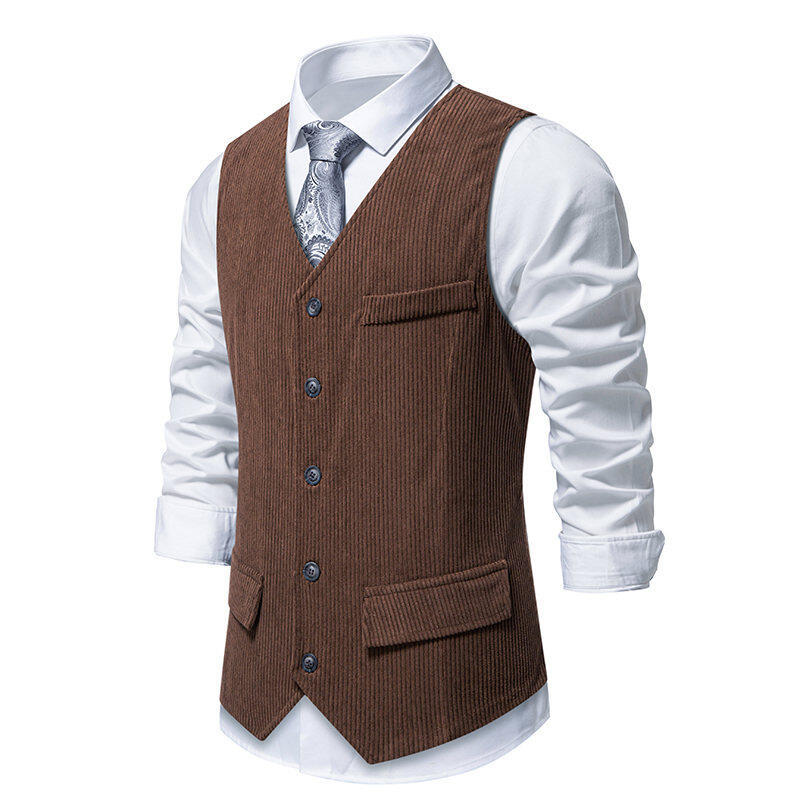Herren Anzugweste Klassisch Herringbone Mit Taschen Elegant