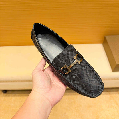 Herren Mokassin Schlangenleder Elegant Metallverschluss