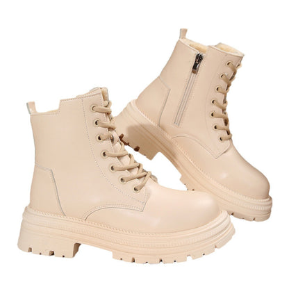 Damen Schnürboots Robust Reißverschluss Winterstiefel