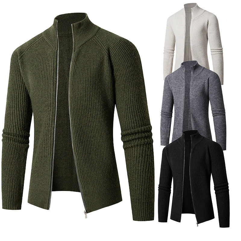 Herren Strickjacke Hochkragen Rippstruktur Modern - BerlinGlamour