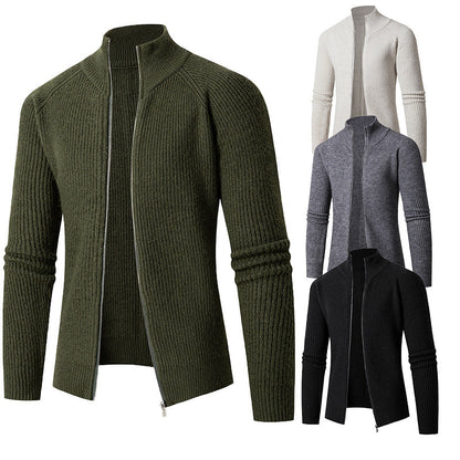 Herren Strickjacke Hochkragen Rippstruktur Modern - BerlinGlamour