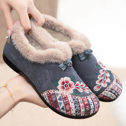 Damen Hausschuhe Blumenmuster Plüsch Warm - BerlinGlamour