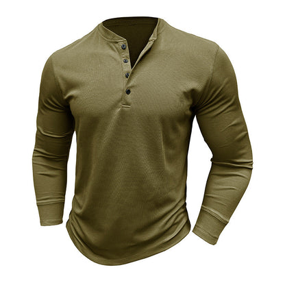 Herren Langarmshirt Modern Knopfleiste Slimfit