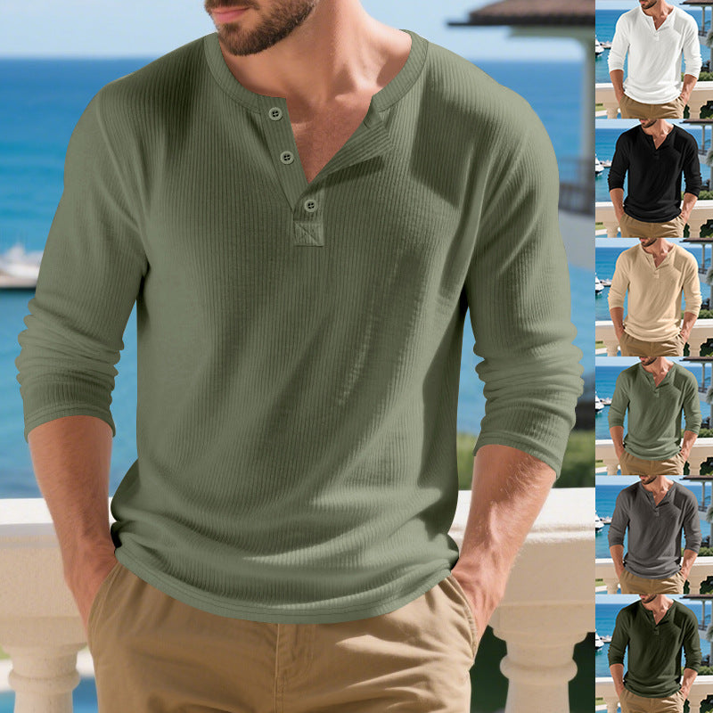 Herren Langarmshirt Modern Henley Ausschnitt Trendig